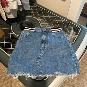 Topshop Blue Denim Mini Skirt with Frayed Hem